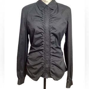 Elie Tahari, L, Ruched front black snap shirt with braided detail.